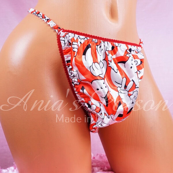 Ania's Sissy Satin string Bikini Ghost Fighters Red shiny men's Poison Cut panties sz M - Image 3