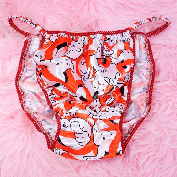 Ania's Sissy Satin string Bikini Ghost Fighters Red shiny men's Poison Cut panties sz M - Image 2