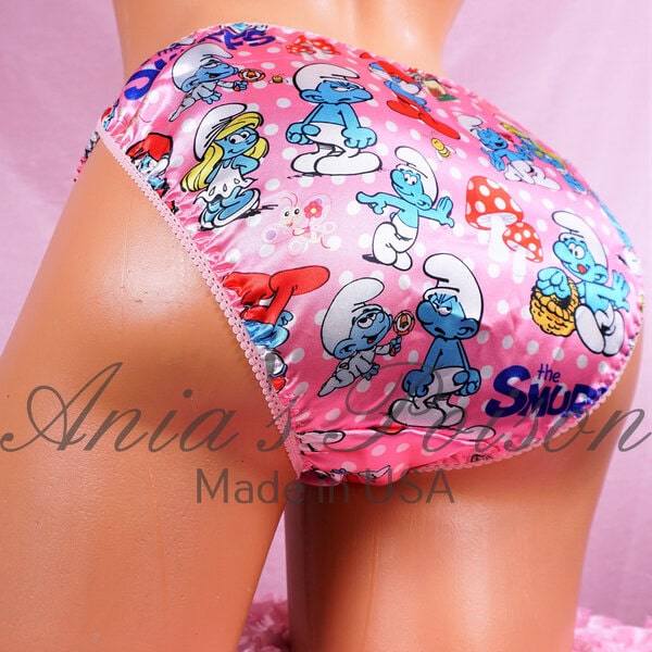 Ania's Sissy women's string Bikini Pink Polka Dot Smurfies Duchess Cut shiny panties sz 6 - Image 3