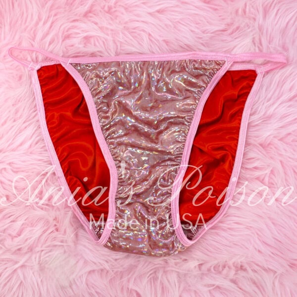 Ania's Sissy women's string Bikini Pink Hologram Metallic Foil shiny panties sz M - Image 4