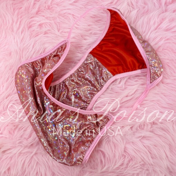 Ania's Sissy women's string Bikini Pink Hologram Metallic Foil shiny panties sz M - Image 3