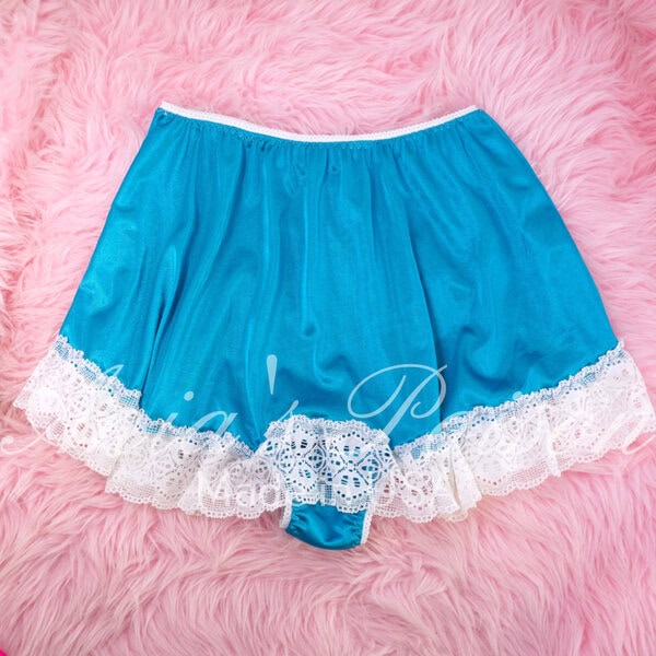 Ania's shiny Nylon panties Women's cut Blue Skirted Lacy Flutter Side Panties High Waist - Image 2