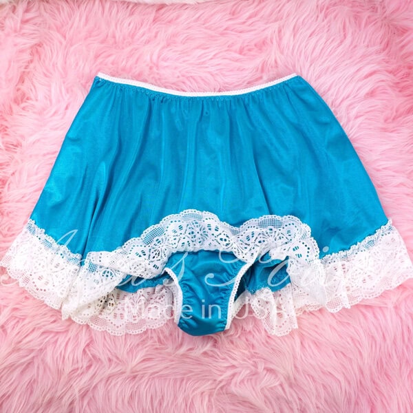 Ania's shiny Nylon panties Women's cut Blue Skirted Lacy Flutter Side Panties High Waist - Image 3