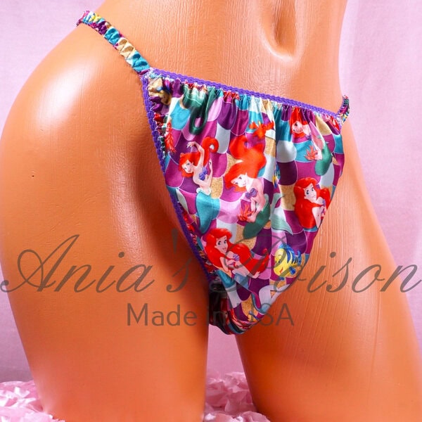 Ania's Sissy Satin string bikini Princess Mermaid Purple shiny wetlook men's panties sz L - Image 2