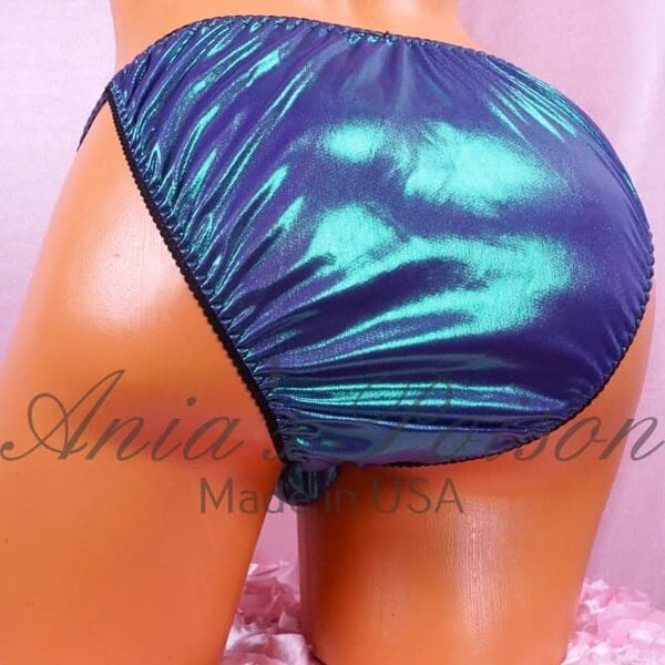 Ania's Sissy Metallic Foil string bikini Purple Green shiny wetlook men's panties sz S