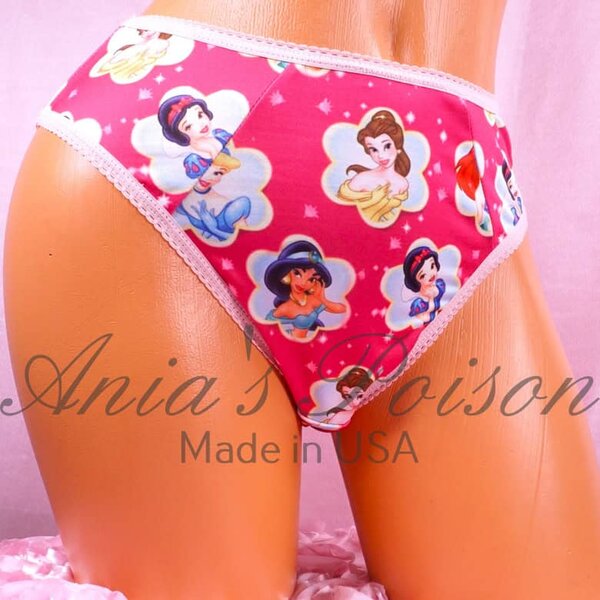 Ania's Sissy Unisex Panties Stretch Spandex Pink Princess print full cut bikini sz XS