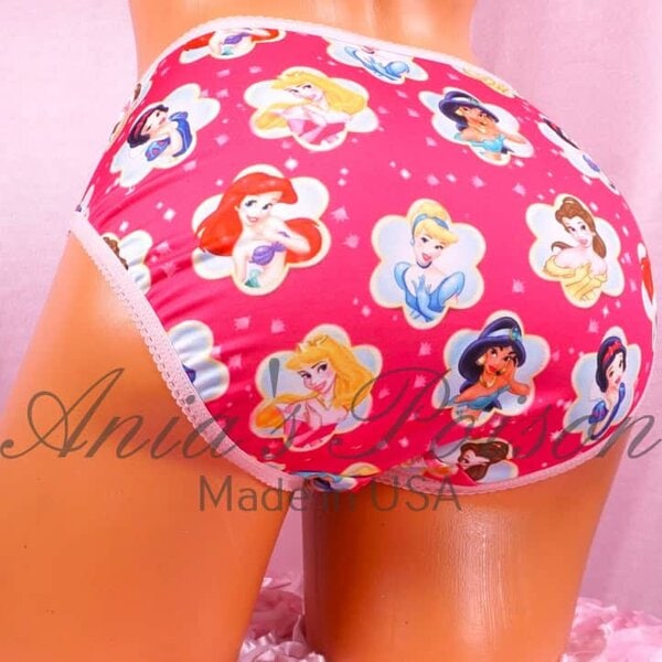 Ania's Sissy Unisex Panties Stretch Spandex Pink Princess print full cut bikini sz XS - Image 2