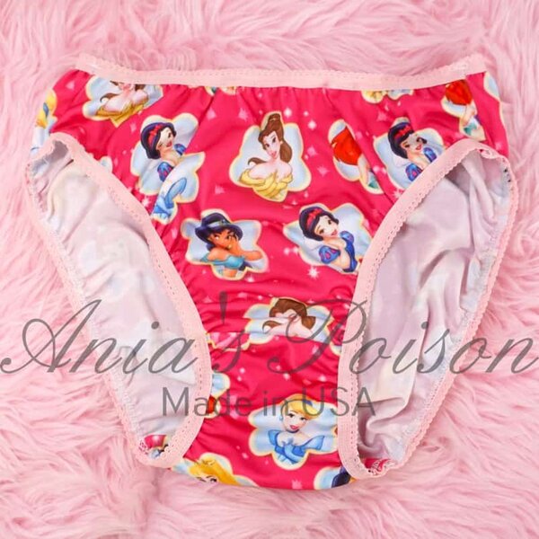 Ania's Sissy Unisex Panties Stretch Spandex Pink Princess print full cut bikini sz XS - Image 3