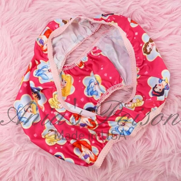 Ania's Sissy Unisex Panties Stretch Spandex Pink Princess print full cut bikini sz XS - Image 4