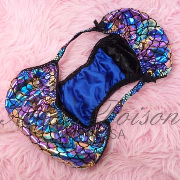 Ania's Sissy Metallic Scales string bikini Purple Gold Foil shiny wetlook men's panties sz S - Image 3