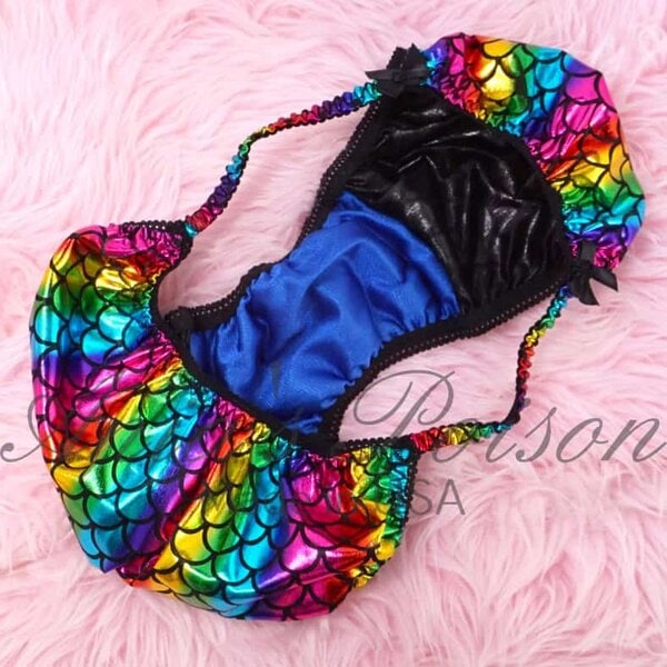 Ania's Sissy Rainbow Scales string bikini Metallic Foil shiny wetlook men's panties sz S - Image 3