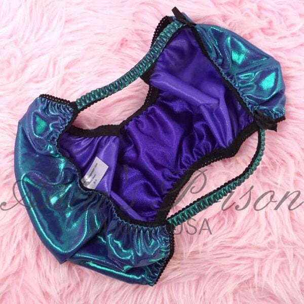 Ania's Sissy Metallic Foil string bikini Purple Green shiny wetlook men's panties sz S - Image 3