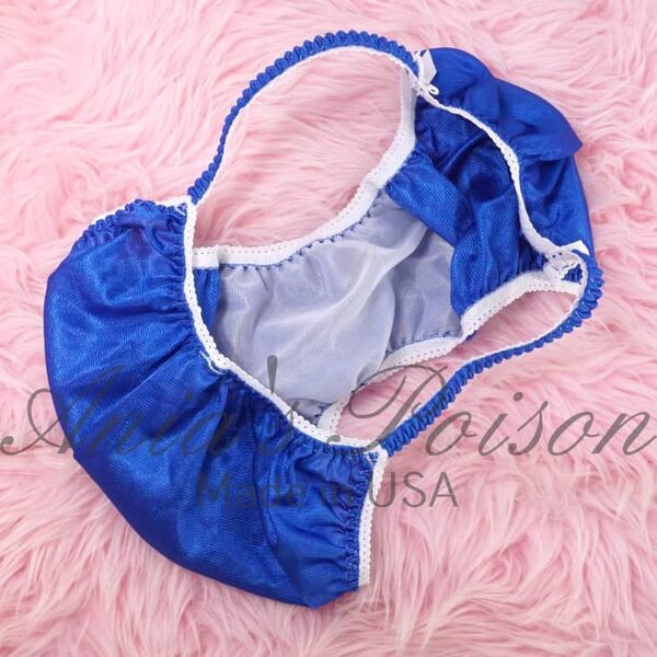 Ania's Sissy Nylon string bikini Royal Blue shiny soft men's panties sz M - Image 3