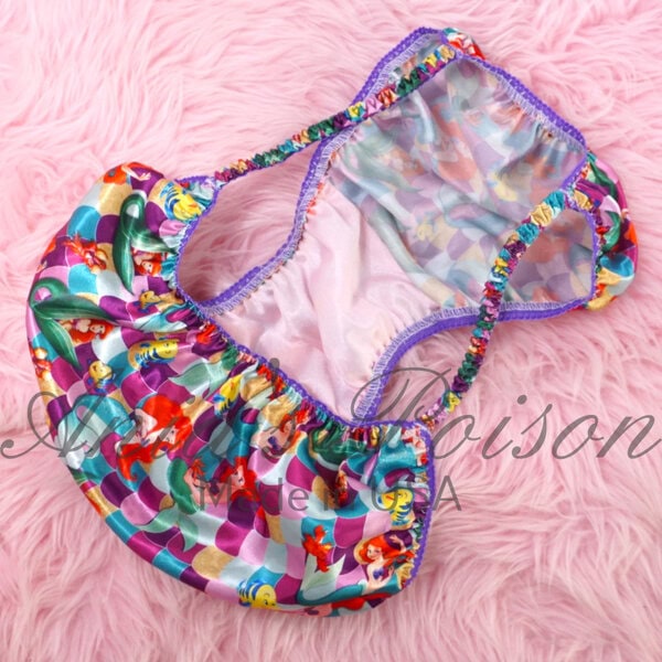 Ania's Sissy Satin string bikini Princess Mermaid Purple shiny wetlook men's panties sz L - Image 3
