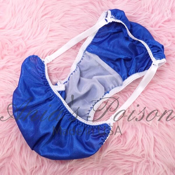 Ania's Sissy Nylon string bikini Royal Blue adjustable sides shiny soft men's panties OS - Image 3
