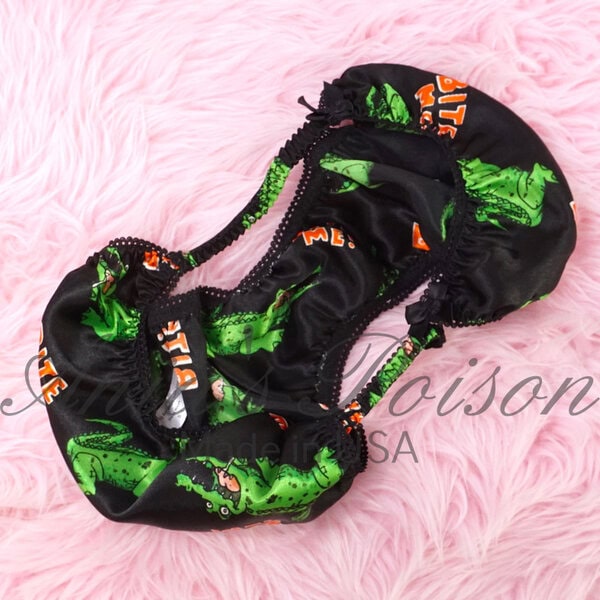 Ania's Sissy Black Satin Bite Me string bikini shiny wetlook men's panties sz S - Image 3