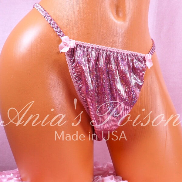 Ania's Sissy string bikini 5 Piece Lot Satin Foil Lace Princess shiny wetlook men's panties sz S - Image 11