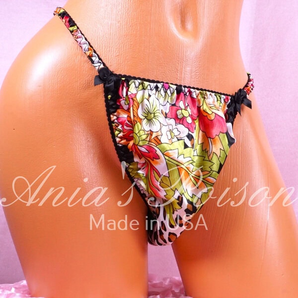 Ania's Sissy string bikini 5 Piece Lot Satin Foil Animal Print shiny wetlook men's panties sz S - Image 10