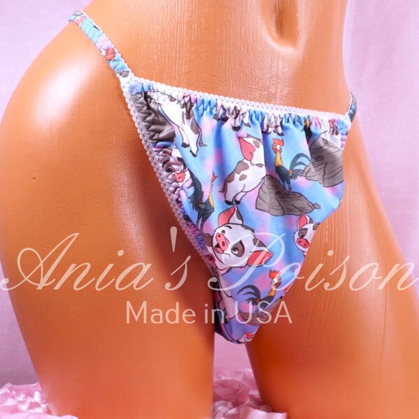 Ania's Sissy Stretch Spandex string bikini Pig & Rooster print Soft men's panties sz XXL - Image 3