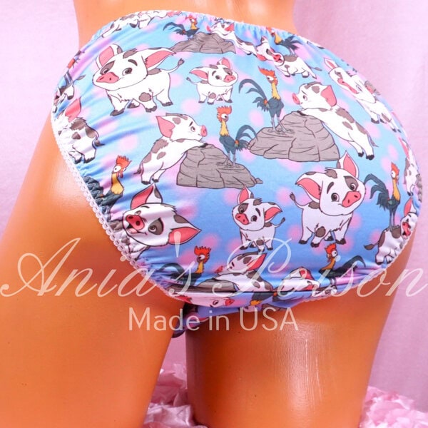 Ania's Sissy Stretch Spandex string bikini Pig & Rooster print Soft men's panties sz XXL