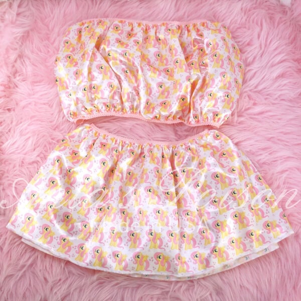 Ania's Sissy SATIN Mini Skirts and Bandeau Bra 2 Piece SET Ponies Shiny One Size Lingerie - Image 2