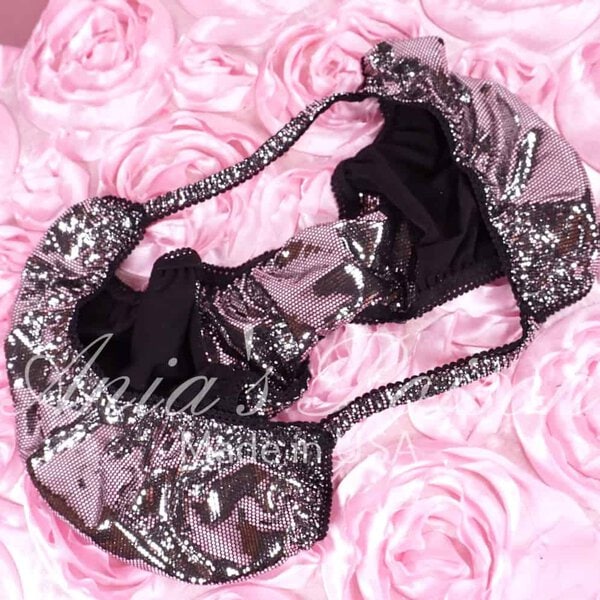 Ania's Sissy Super Sparkle string bikini Silver shiny Metallic wetlook men's panties sz L - Image 3