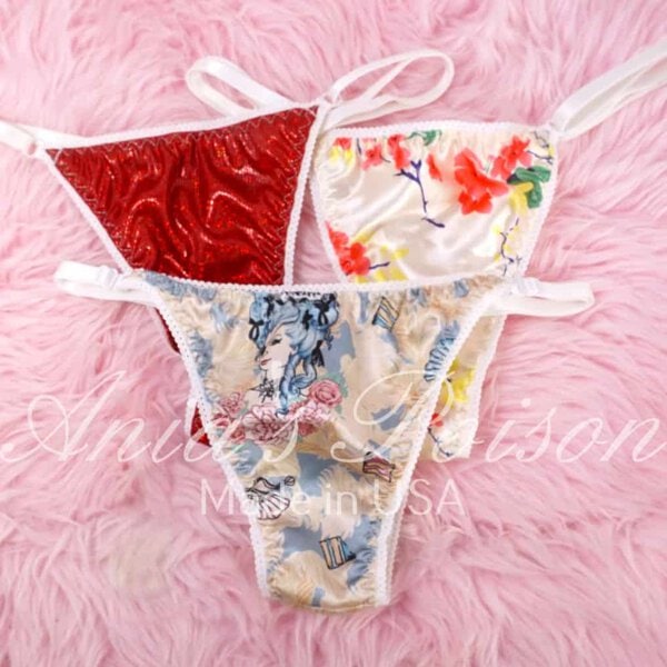 Ania's Sissy Ladies Panties 3 Piece LOT Satin Foil shiny adjustable sides women's panties sz Reg