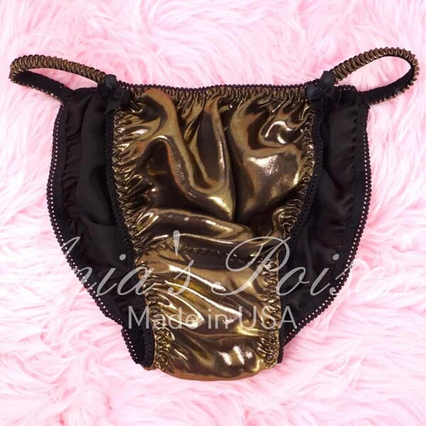Ania's Sissy Metallic Foil string bikini Smooth Liquid Gold wetlook men's panties sz M - Image 3