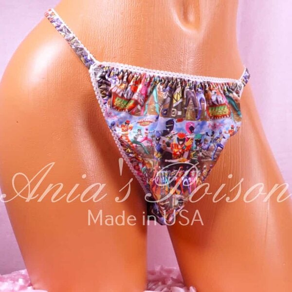 Ania's Sissy Stretch Spandex string bikini Power Rangers print Soft men's panties sz XXL