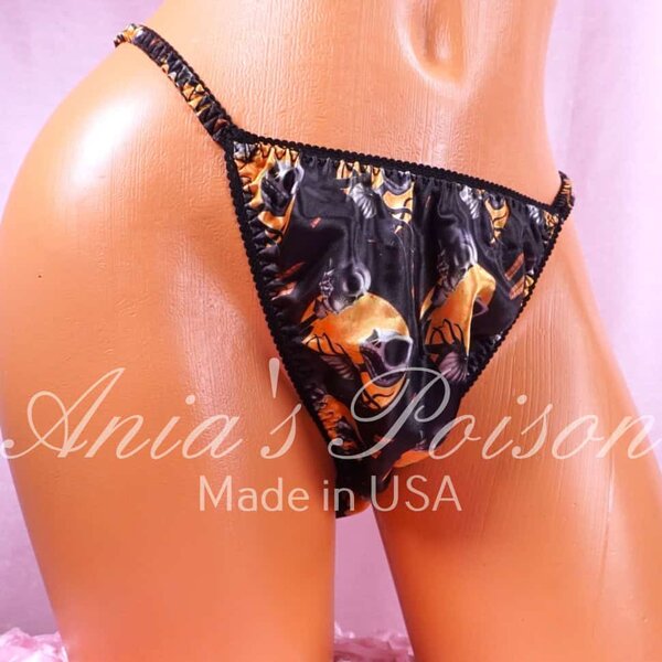 Ania's Sissy Satin string bikini Halloween Jack Black Orange shiny men's panties sz XXL - Image 2