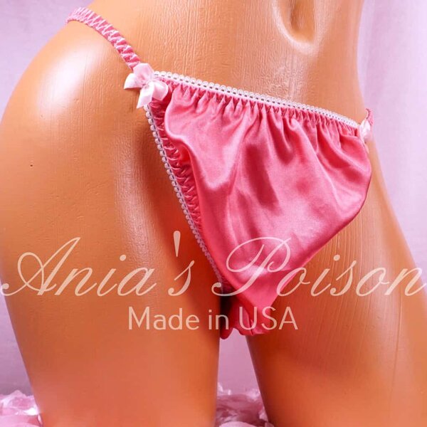 Ania's Sissy Satin string bikini 2 Piece LOT Purple and Pink shiny men's panties sz XL - Image 5