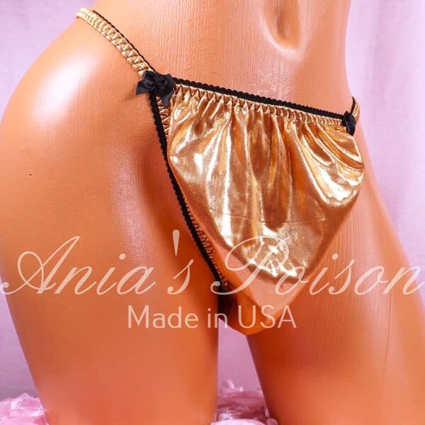 Ania's Sissy Satin Foil string bikini 3 Piece LOT Orange and Red shiny men's panties sz M - Image 7
