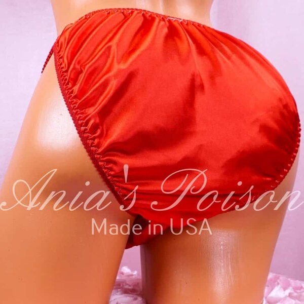 Ania's Sissy Satin Foil string bikini 3 Piece LOT Orange and Red shiny men's panties sz M - Image 2