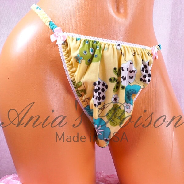 Ania's Sissy Nylon string bikini 2 Piece LOT Yellow and Pink soft men's panties sz M/L - Image 5