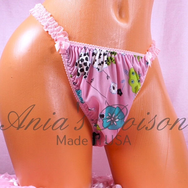 Ania's Sissy Nylon string bikini 2 Piece LOT Yellow and Pink soft men's panties sz M/L - Image 2