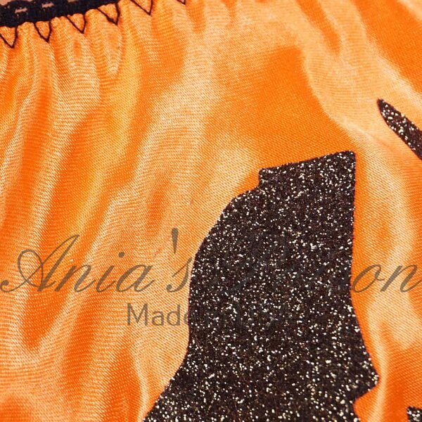 Ania's Sissy Satin string bikini Stiff Orange Glitter Jack-o-lantern wetlook men's panties sz XXL - Image 5