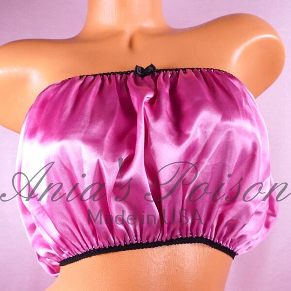 Ania's Sissy SATIN Bandeau Bras 3 Piece LOT Ponies Purple Pink Shiny One Size Bra - Image 2