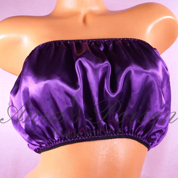 Ania's Sissy SATIN Bandeau Bras 3 Piece LOT Ponies Purple Pink Shiny One Size Bra - Image 3