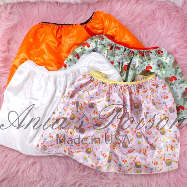 Ania's Sissy SATIN Mini Skirts 4 Piece LOT Bunnies Baby Aliens Orange Shiny One Size mini skirt