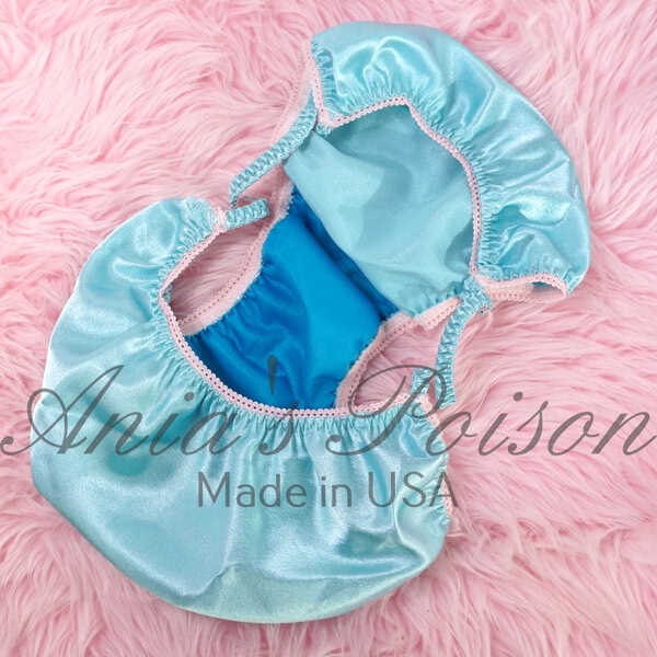 Ania's Sissy Satin string bikini Ultra shine Blue wetlook men's panties sz XXL - Image 4