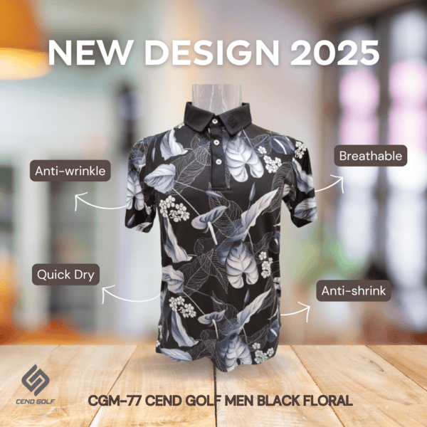 CEND Golf Men T-Shirt (Black Floral) CGM-77