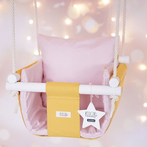 Sinepikollane beebikiik roosa beebisisuga