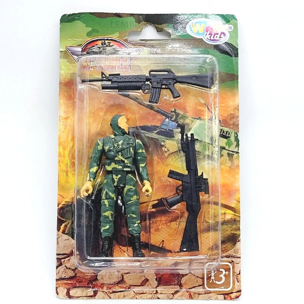 Boneco Soldado Militar missao com armas 4 pecas na cartela