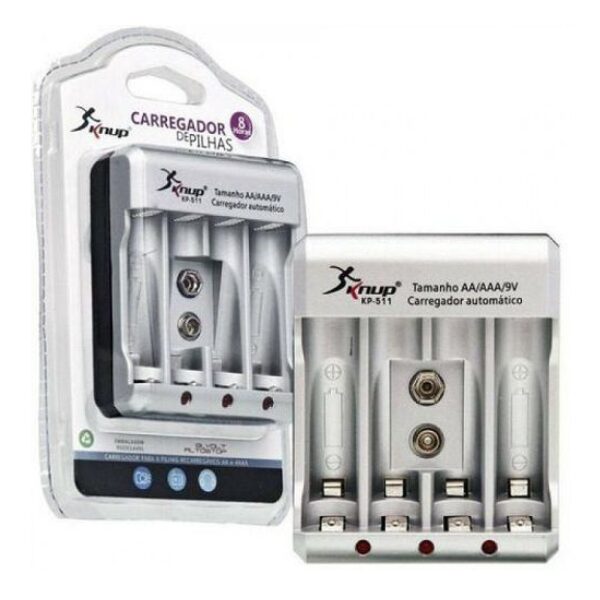 Carregador Pilhas Knup KP-511 AA / AAA / 9V – Não acompanha Pilhas