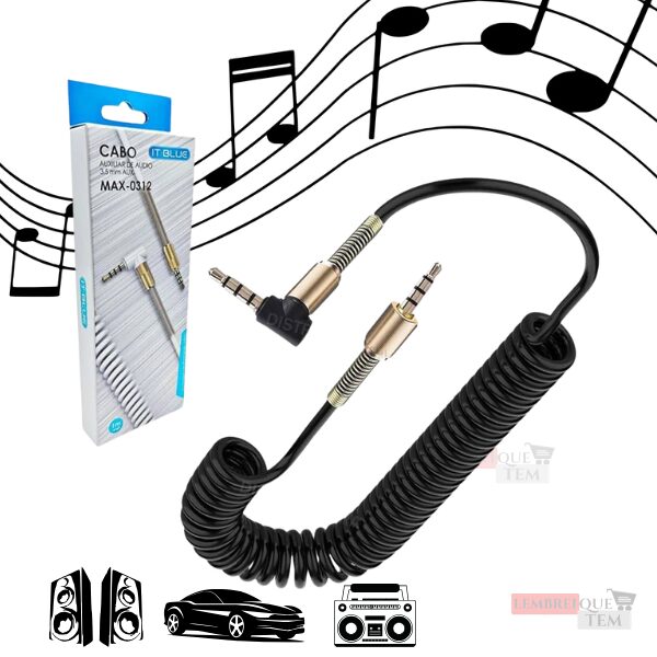 Cabo Auxiliar P2xP2 Espiral 1,2 Mt Som Automotivo Celular – Linha Premium