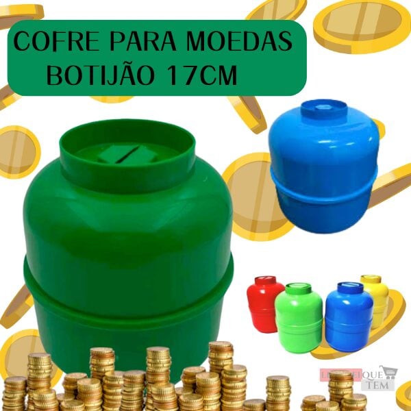 Cofre Botijão 17cm Cofrinhos De Plástico Grande Resistente Para Crianças e Adultos Para Moedas Notas – GRANDE