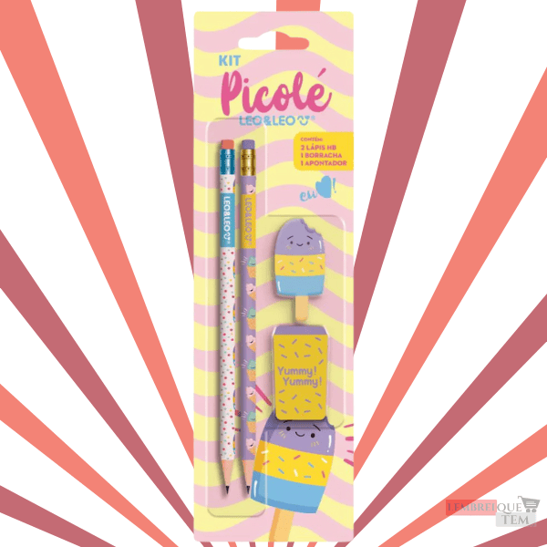 Kit Picolé 2 Lápis HB, 1 Borracha Picolé e 1 Apontador