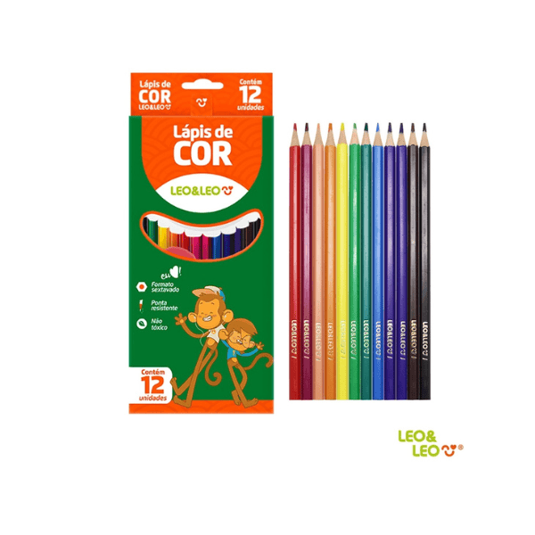 Lapis de Cor 12 Cores Sextavado Escolar Leo&Leo