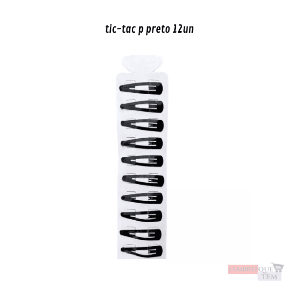 Presilha De Cabelo Tic Tac Preto 12 unidades