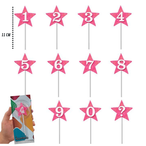Vela de Aniversário (ESTRELA COM NUMERO) – ROSA